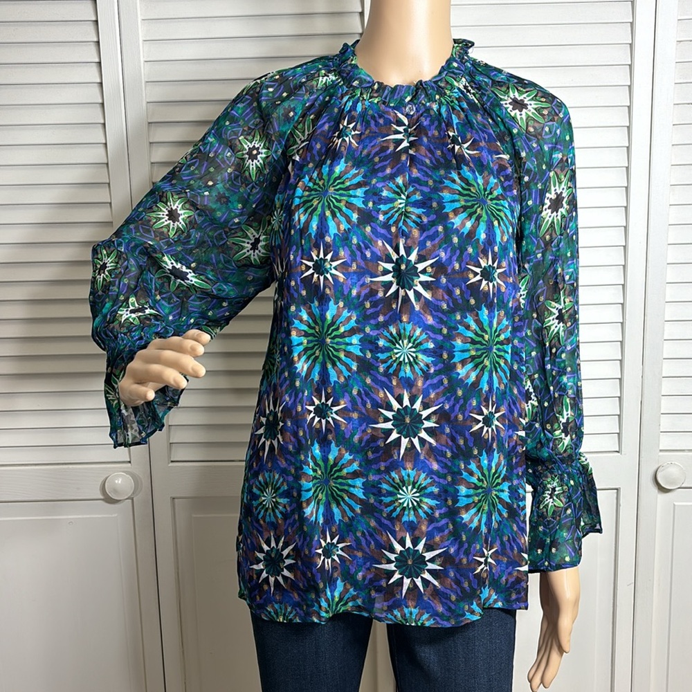 NWT Chufy Fractal Green Blouse Viscose & Lurex Small